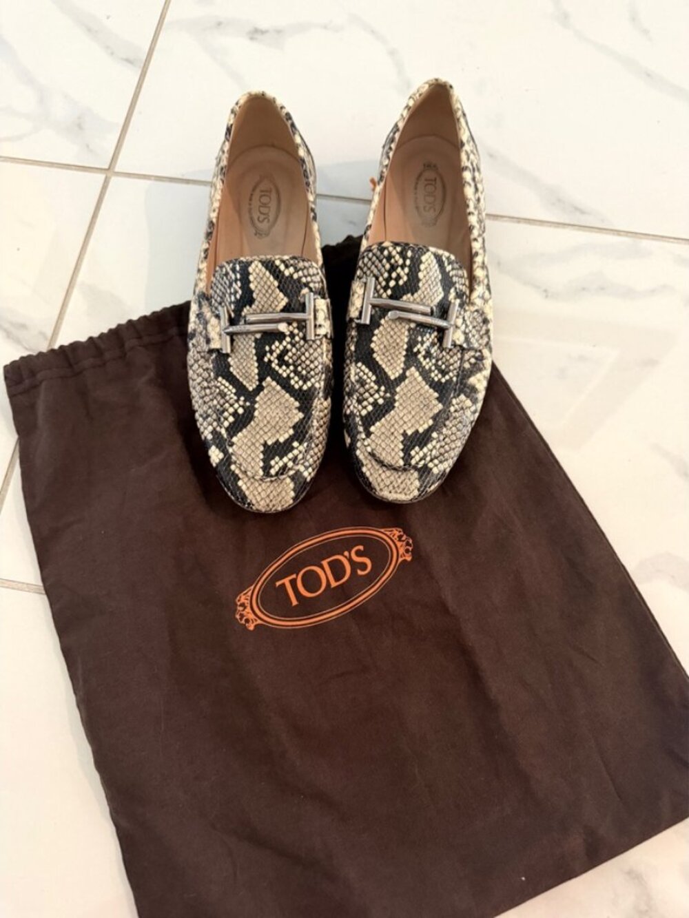 Tod's Gommini Double-T Python effect leather loafers Size: 7 | IT 37